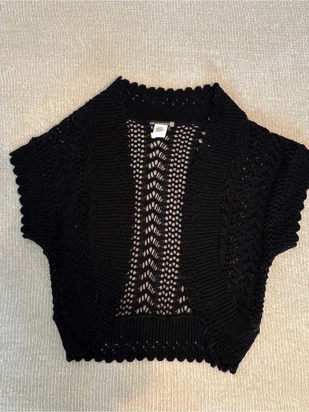 SWEATERWORKS vintage open-front crochet knit short-sleeve shrug